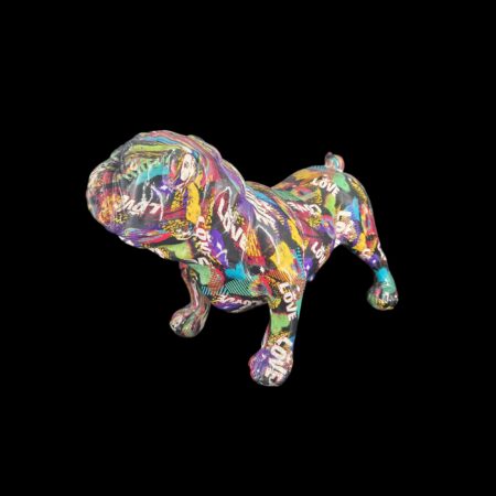 Scultura Bulldog multicolore in resina decorata LOVE