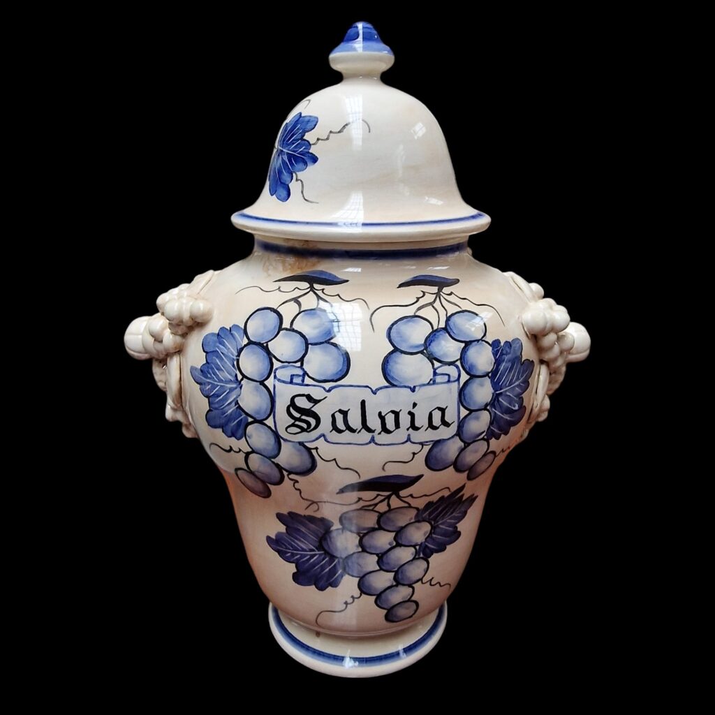 Vaso da farmacia in ceramica decorativa con coperchio, altezza 32 cm