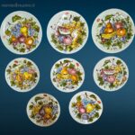 Set di 8 piatti dipinti a mano in ceramica italiana, raffiguranti frutta colorata