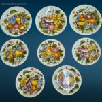 Set di 8 piatti dipinti a mano in ceramica italiana, raffiguranti frutta colorata