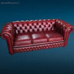 Divano tre posti Chesterfield in pelle color ciliegia vintage