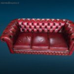 Divano tre posti Chesterfield in pelle color ciliegia vintage