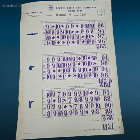 Tabella XVII Olimpiade Roma 1960 originale con risultati di tiro, set di 6 tabelle storiche