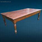 Grande tavolo antico in noce massello 800 con cassetto e gambe tornite
