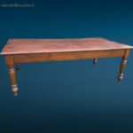 Grande tavolo antico in noce massello 800 con cassetto e gambe tornite