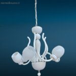 Lampadario in vetro bianco a 5 luci, illuminazione raffinata, perfette condizioni, compatibile con lampadine E14, ideale per soggiorno, camera da letto e sala da pranzo.