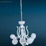 Lampadario in vetro bianco a 5 luci, illuminazione raffinata, perfette condizioni, compatibile con lampadine E14, ideale per soggiorno, camera da letto e sala da pranzo.