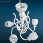 Lampadario in vetro bianco a 5 luci, illuminazione raffinata, perfette condizioni, compatibile con lampadine E14, ideale per soggiorno, camera da letto e sala da pranzo.