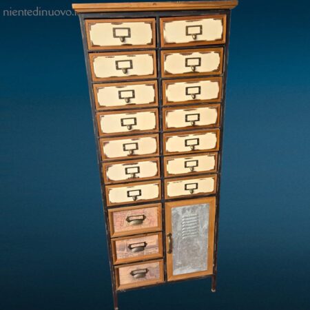 Mobile legno 17 cassetti 1 anta stile vintage industriale in metallo