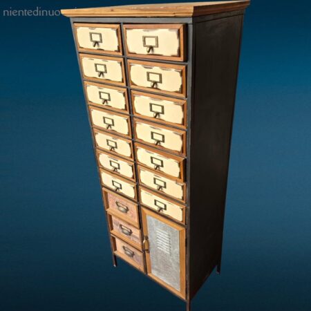 Mobile legno 17 cassetti 1 anta stile vintage industriale in metallo
