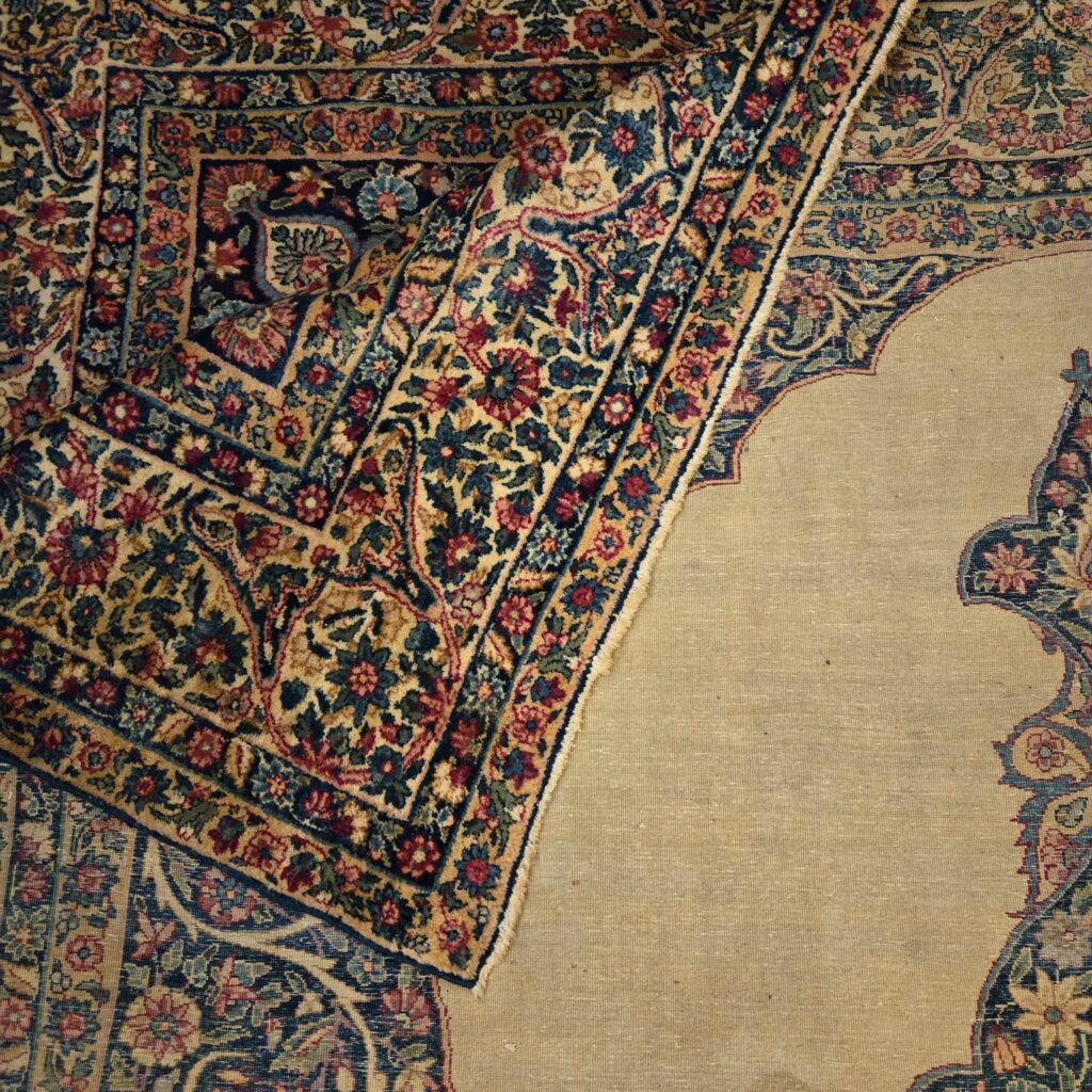 antico tappeto persiano Kerman annodato a mano con certificato di autenticità