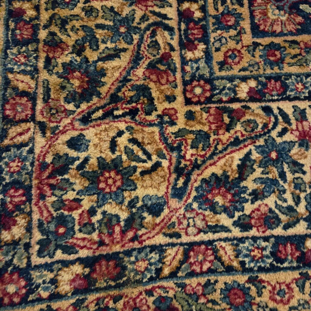 antico tappeto persiano Kerman annodato a mano con certificato di autenticità