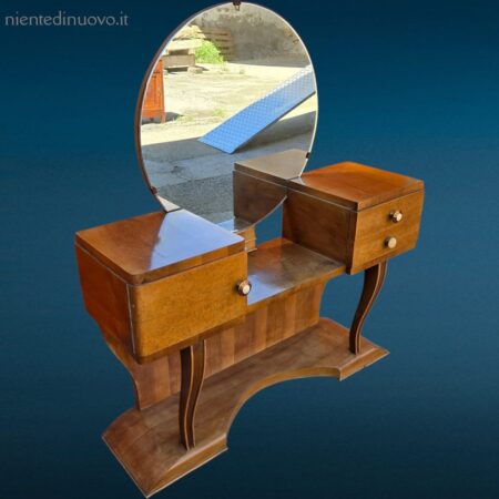 Pettineuse vintage anni ’60 con specchio tondo centrale in condizioni discrete
