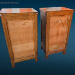 Coppia comodini Liberty primi ’900 in legno con intarsi e maniglie in bronzo