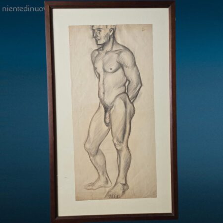 Bozzetto a carboncino di nudo maschile firmato Salodini incorniciato