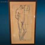 Bozzetto a carboncino di nudo maschile firmato Salodini incorniciato