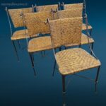 Set da 6 sedie in ferro battuto e midollino intrecciato