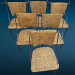 Set da 6 sedie in ferro battuto e midollino intrecciato