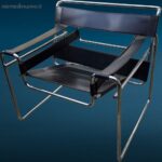 Poltrona Wassily nera in cuoio, replica d’epoca con struttura in acciaio cromato