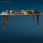 Tavolo vintage design anni 60 con piano in vetro nero opalino e gambe con puntali in ottone