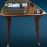 Tavolo vintage design anni 60 con piano in vetro nero opalino e gambe con puntali in ottone