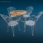 Salottino vintage in ferro bianco da giardino con tavolo e quattro sedie
