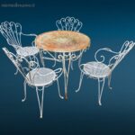 Salottino vintage in ferro bianco da giardino con tavolo e quattro sedie