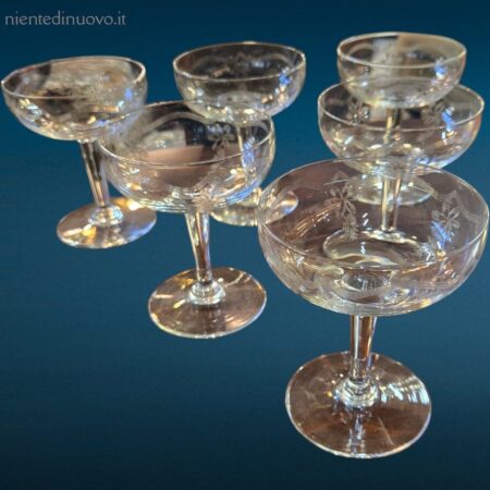 servizio 6 calici da cocktail in cristallo lavorato vintage in perfette condizioni