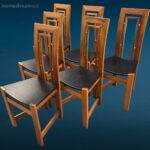 Set da 6 sedie di design anni 80 in legno con seduta in similpelle nera