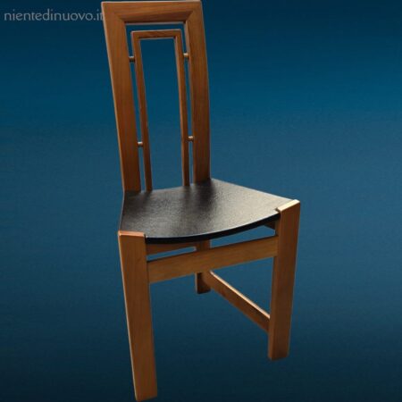 Set da 6 sedie di design anni 80 in legno con seduta in similpelle nera
