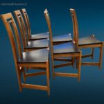 Set da 6 sedie di design anni 80 in legno con seduta in similpelle nera