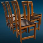 Set da 6 sedie di design anni 80 in legno con seduta in similpelle nera