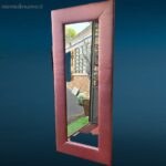 Specchiera gigante artigianale con cornice imbottita in raso rosa pallido