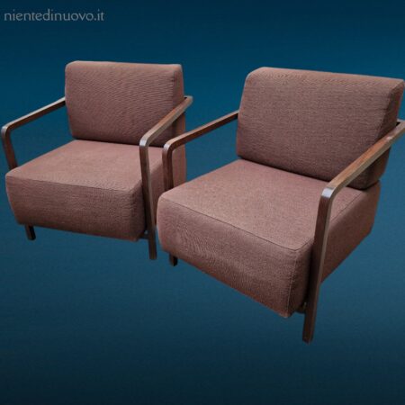 coppia di poltrone vintage Calligaris in legno e tessuto anni '80