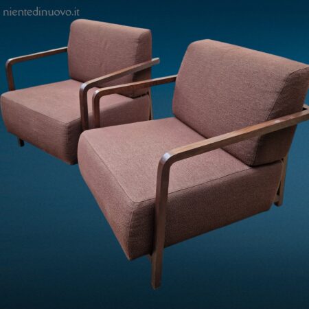 coppia di poltrone vintage Calligaris in legno e tessuto anni '80