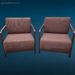 coppia di poltrone vintage Calligaris in legno e tessuto anni '80