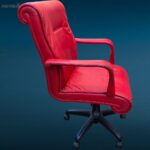 Poltrona Frau dirigenziale in pelle rossa con base a rotelle non originale