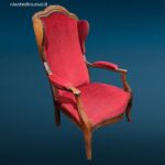 40465_12 poltrona in noce d’epoca Ottocentesca con tessuto rosso restaurata