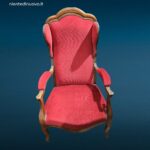 40465_9 poltrona in noce d’epoca Ottocentesca con tessuto rosso restaurata