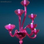 applique 6 luci in vetro fucsia con struttura decorativa