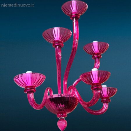 applique 6 luci in vetro fucsia con struttura decorativa
