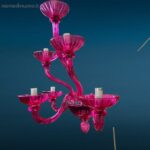 applique 6 luci in vetro fucsia con struttura decorativa