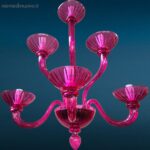 applique 6 luci in vetro fucsia con struttura decorativa