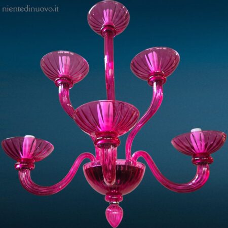 applique 6 luci in vetro fucsia con struttura decorativa