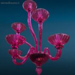 applique 6 luci in vetro fucsia con struttura decorativa