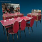 sala vintage completa Umberto Mascagni anni ’50 con tavolo, sedie e credenze originali