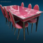 sala vintage completa Umberto Mascagni anni ’50 con tavolo, sedie e credenze originali
