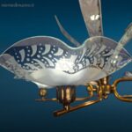 lampadario anni 50 in vetro e ottone con coppe lavorate e struttura floreale