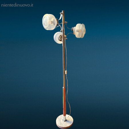 lampada vintage anni 70 in acciaio con tre diffusori in vetro soffiato originale funzionante