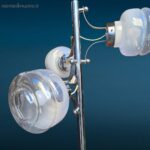 lampada vintage anni 70 in acciaio con tre diffusori in vetro soffiato originale funzionante